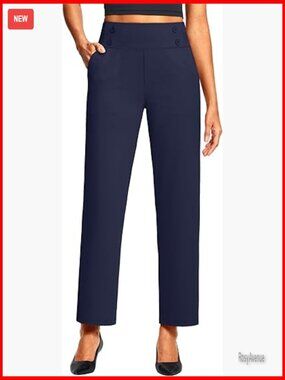 High Waist Wide Leg Pull On Work Pants 29" Inseam Business Casual